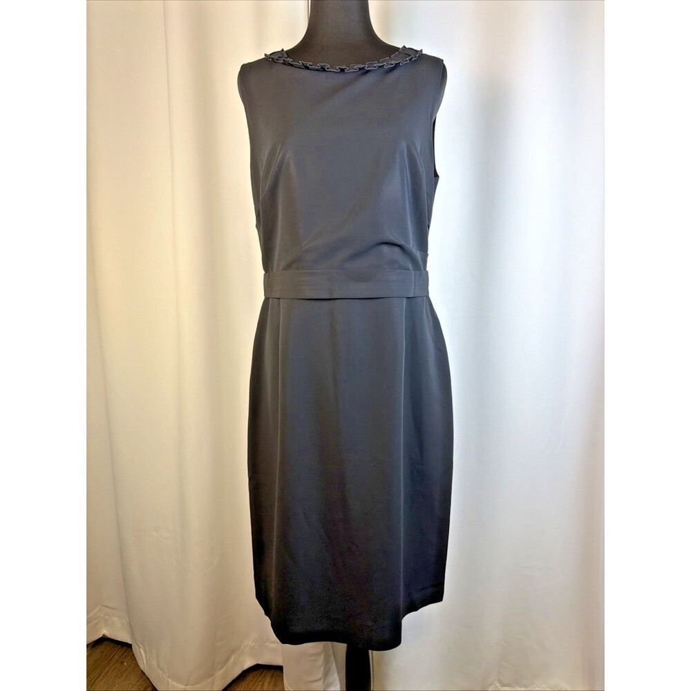 ELIE TAHARI Black Ruffled Midi Tank Dress Sz 12 Silk Blend Classic